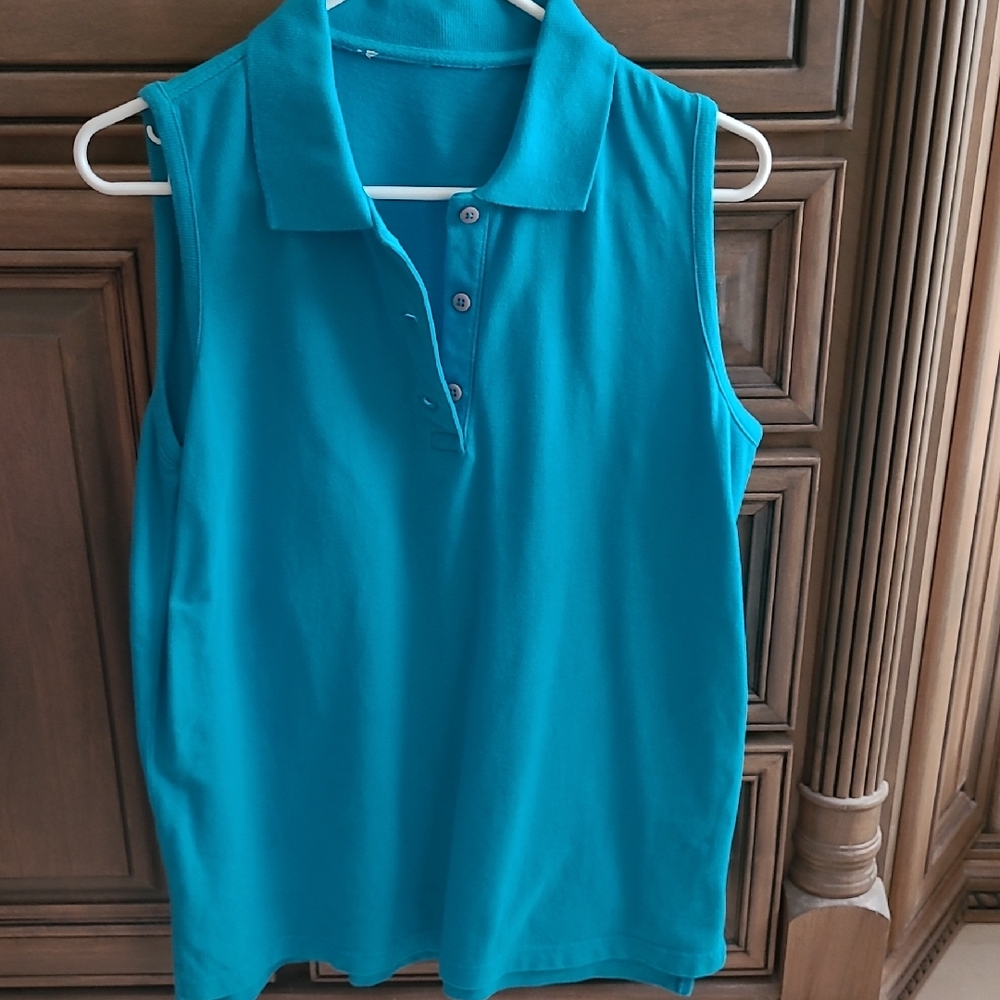 Cherokee Teal Sleeveless Polo Top